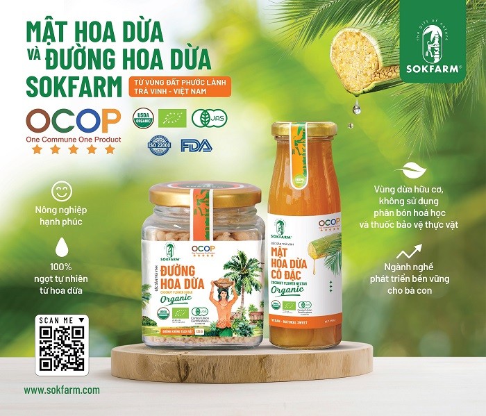 Trà Vinh: Mật hoa dừa Sokfarm đạt chuẩn OCOP 5 sao