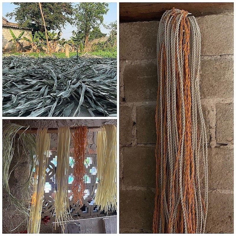 Nguyên liệu để làm nên một chiếc áo tơi gồm: Lá cọ, dây dù, dây nhựa.. Nguyên liệu để làm nên một chiếc áo tơi gồm: Lá cọ, dây dù, dây nhựa..