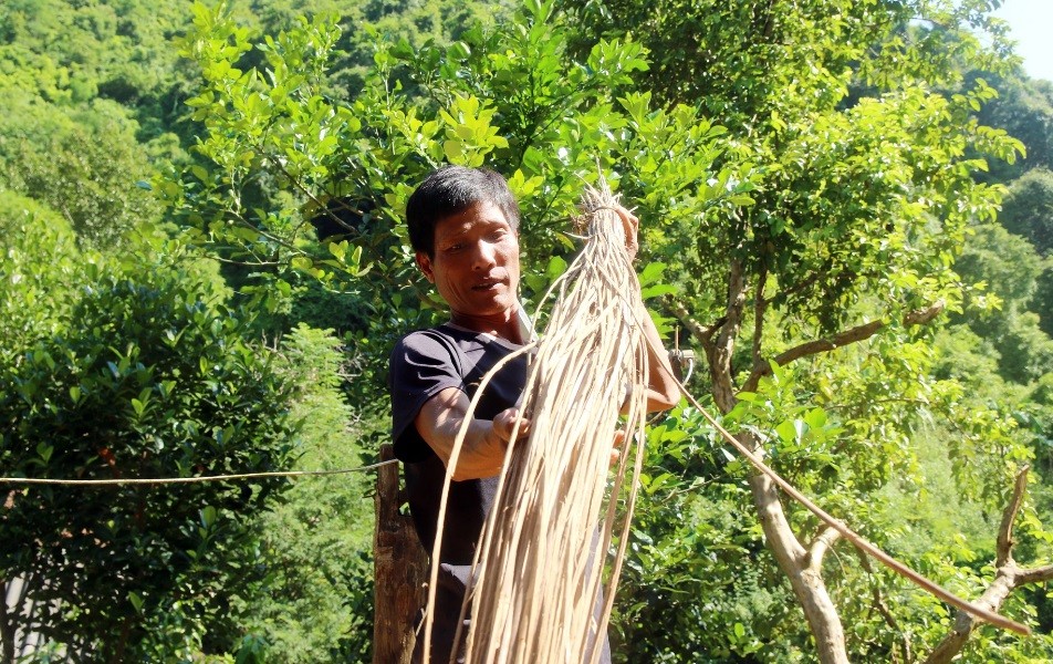 Sản phẩm của người dân làm ra chủ yếu là mâm mây, ghế mây Sản phẩm của người dân làm ra chủ yếu là mâm mây, ghế mây