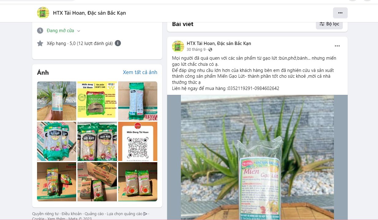 Miến dong Tài Hoan sản phẩm OCOP 5 sao đầu tiên của tỉnh Bắc Kạn đang được giới thiệu trên các sàn thương mại điện tử như: facebook Miến dong Tài Hoan sản phẩm OCOP 5 sao đầu tiên của tỉnh Bắc Kạn đang được giới thiệu trên các sàn thương mại điện tử như: facebook
