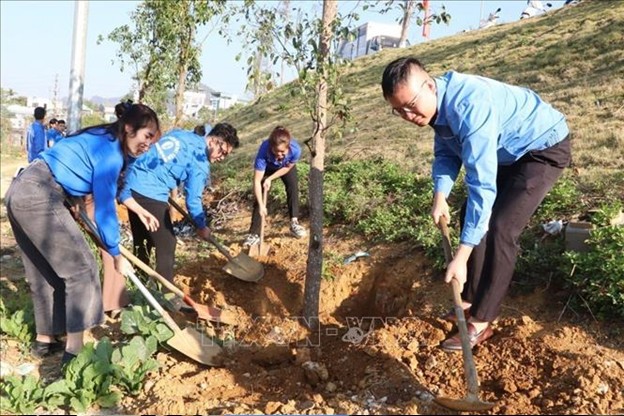 Đoàn viên thanh niên tỉnh Lai Châu trồng cây tại Lễ phát động Tháng Thanh niên 2024: Xung kích, tình nguyện vì cuộc sống cộng đồng