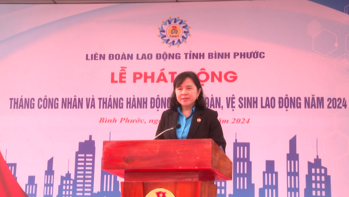 Bà Nguyễn Thị Hương Giang - Chủ tịch Liên đoàn Lao động tỉnh Bình Phước phát động Tháng công nhân và Tháng hành động về an toàn, vệ sinh lao động năm 2024 Bà Nguyễn Thị Hương Giang - Chủ tịch Liên đoàn Lao động tỉnh Bình Phước phát động Tháng công nhân và Tháng hành động về an toàn, vệ sinh lao động năm 2024