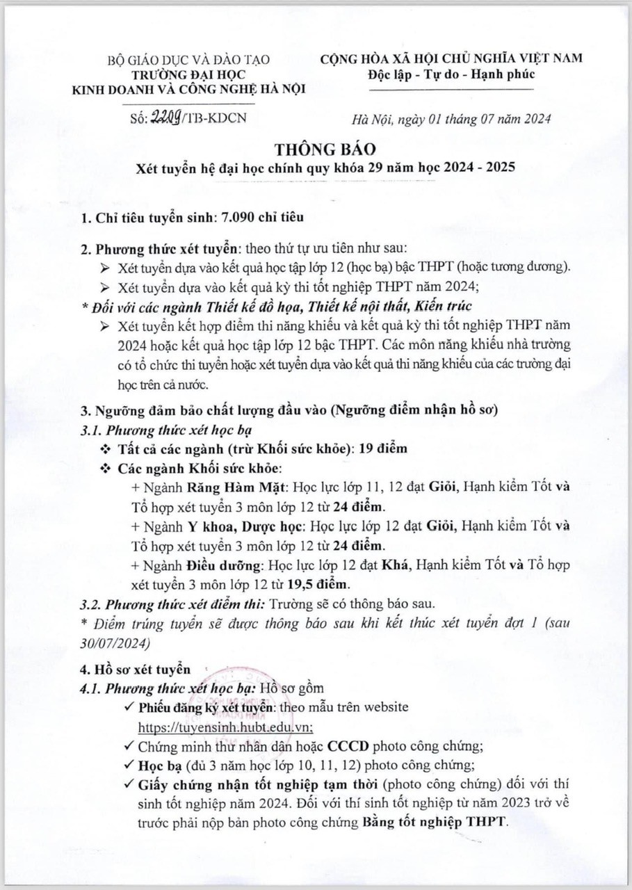 Năm 2024: Trường đại học kinh doanh và công nghệ Hà Nội tuyển sinh Năm 2024: Trường đại học kinh doanh và công nghệ Hà Nội tuyển sinh