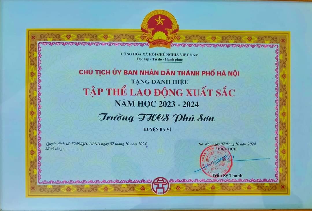Huyện Ba Vì (Hà Nội): Trường THCS Phú Sơn duy trì danh hiệu Tập thể lao động xuất sắc cấp Thành phố