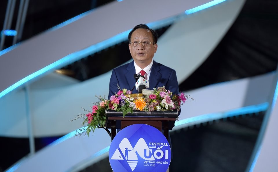 Chủ tịch UBND tỉnh - Phạm Văn Thiều phát biểu khai mạc Festival nghề Muối Việt Nam - Bạc Liêu 2025