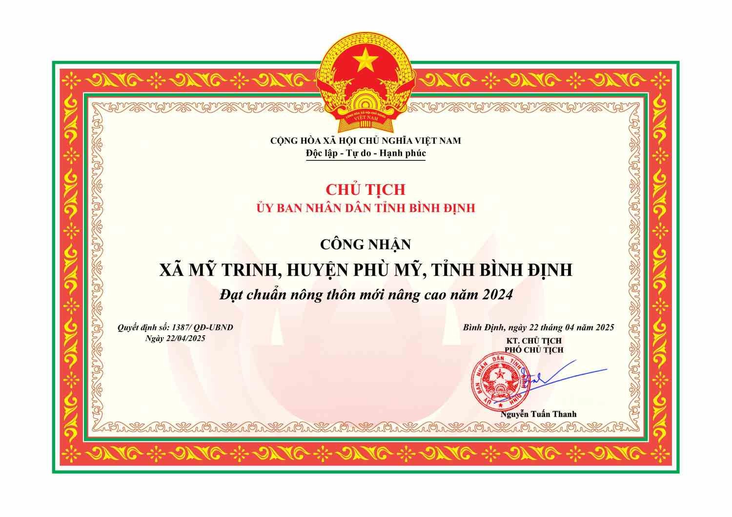 Bình Định: Xã Mỹ Trinh chuyển mình mạnh mẽ đạt chuẩn nông thôn mới nâng cao năm 2024 Bình Định: Xã Mỹ Trinh chuyển mình mạnh mẽ đạt chuẩn nông thôn mới nâng cao năm 2024