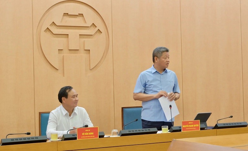 Phó Chủ tịch UBND TP Hà Nội Nguyễn Mạnh Quyền phát biểu tại cuộc làm việc.