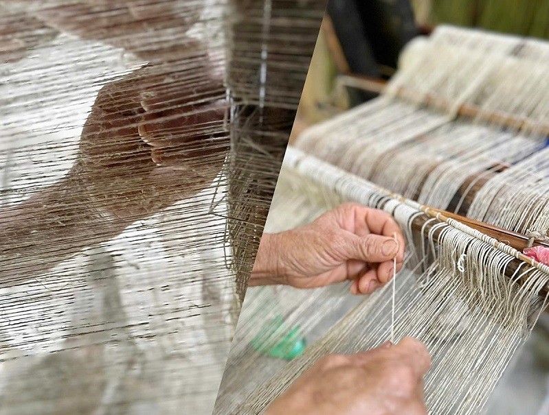 Sau đó sợi lanh được những đôi bàn tay khéo léo, tỉ mỉ chia đều vào khung để chuẩn bị cho bước dệt lanh. Sau đó sợi lanh được những đôi bàn tay khéo léo, tỉ mỉ chia đều vào khung để chuẩn bị cho bước dệt lanh.