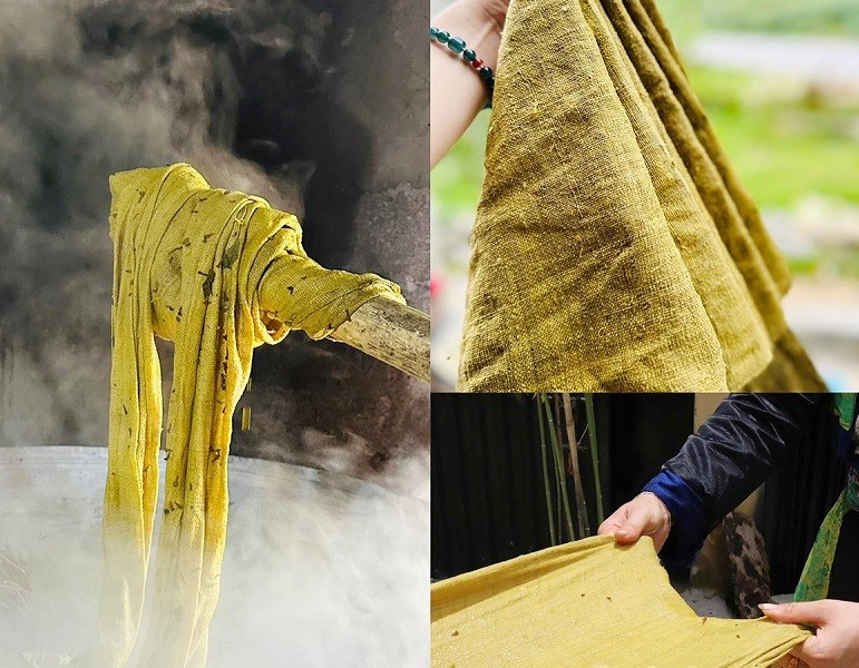 Vải lanh nhuộm màu vàng từ hoa mâm xôi. Vải lanh nhuộm màu vàng từ hoa mâm xôi.