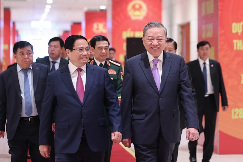 Tổng Bí thư Tô Lâm, Thủ tướng Phạm Minh Chính và các đại biểu dự Lễ kỷ niệm 80 năm thành lập Chính phủ nước Cộng hòa xã hội chủ nghĩa Việt Nam- Ảnh VGP/Nhật Bắc