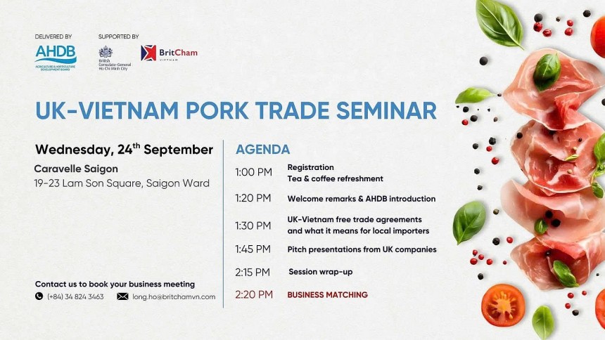  Thông tin về hội thảo của Hiệp hội Chăn nuôi & Trồng trọt Vương quốc Anh tại Khách sạn Caravelle (Công trường Lam Sơn, phường Sài Gòn). Nguồn: Đại sứ quán Anh tại Việt Nam