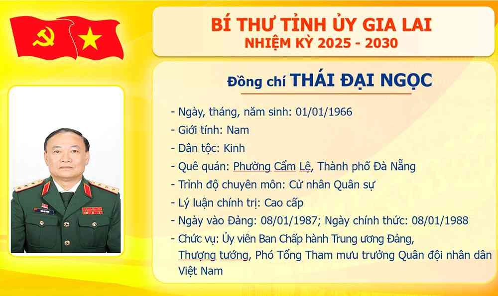 Thượng tướng Thái Đại Ngọc được chỉ định giữ chức Bí thư Tỉnh ủy Gia Lai