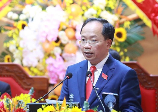 Đồng chí Nguyễn Duy Lâm, Bí thư Tỉnh ủy Hà Tĩnh phát biểu tại đại hội.