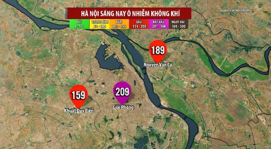 Theo Cục Môi trường, từ tối qua đến chiều nay chỉ số chất lượng không khí ở nhiều trạm của thủ đô Hà Nội ở mức xấu đến rất xấu.