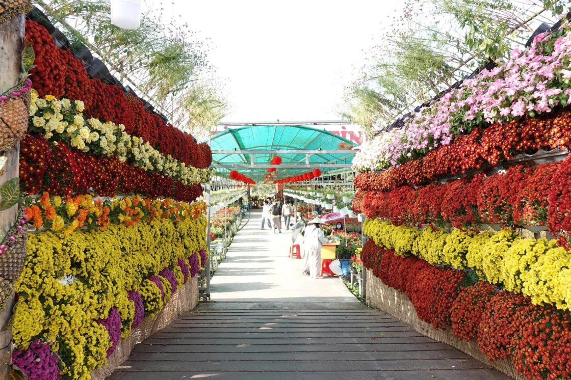 Lối vào được trang từ hàng trăm chậu hoa đủ loại