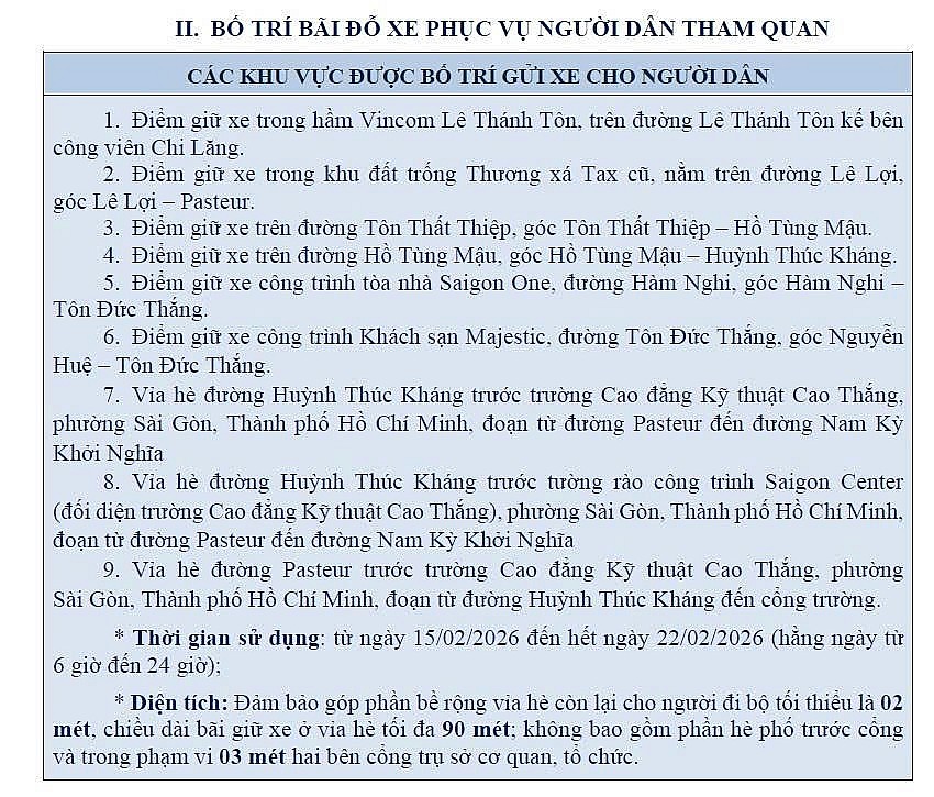 TP. HCM bố trí hàng loạt điểm giữ xe xung quanh khu vực Đường hoa Nguyễn Huệ, đảm bảo hành trình thưởng ngoạn thuận tiện nhất