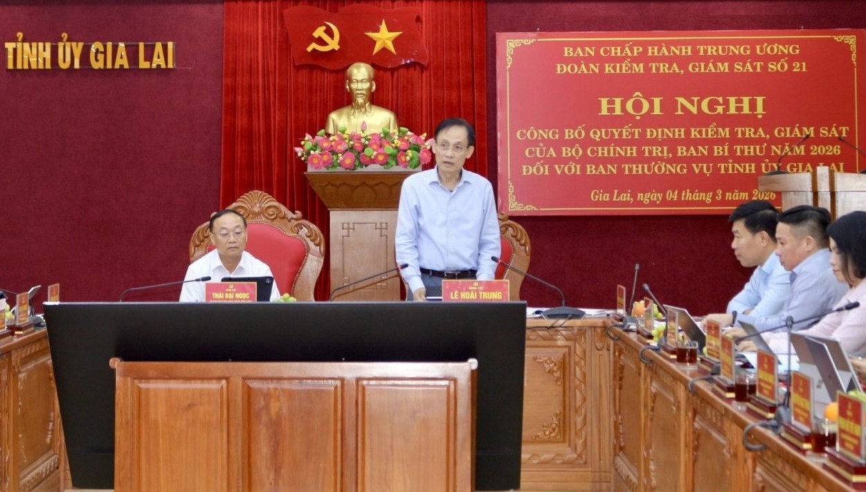 Công bố quyết định kiểm tra, giám sát của Bộ Chính trị, Ban Bí thư đối với Ban Thường vụ Tỉnh ủy Gia Lai