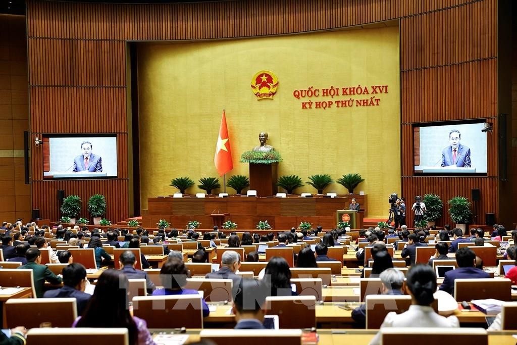 Đồng chí Trần Thanh Mẫn, Chủ tịch Quốc hội khóa XV phát biểu khai mạc Kỳ họp thứ Nhất, Quốc hội khóa XVI. Ảnh: Doãn Tấn - TTXVN