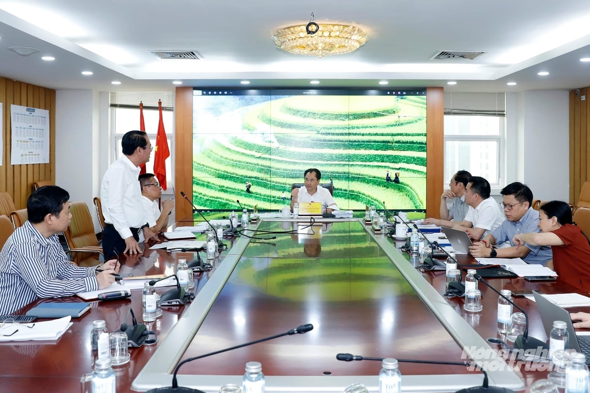 Bộ trưởng Bộ Nông nghiệp và Môi trường Trịnh Việt Hùng chủ trì cuộc họp nghe báo cáo tiến độ xây dựng ba dự án luật quan trọng: Luật Đất đai (sửa đổi); Luật Tài nguyên, Môi trường Biển và Hải đảo (sửa đổi); Luật Bảo vệ môi trường (sửa đổi). Ảnh: Khương Trung.