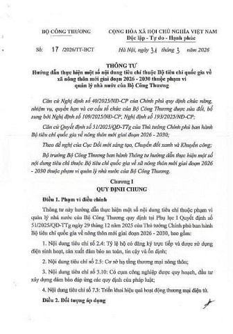 thong tu huong dan thuc hien tieu chi nong thon moi cua bo cong thuong