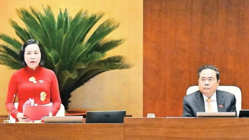 Chủ tịch Quốc hội Trần Thanh Mẫn và Phó Chủ tịch Quốc hội Nguyễn Thị Thanh chủ trì, điều hành phiên họp. (Ảnh DUY LINH)
