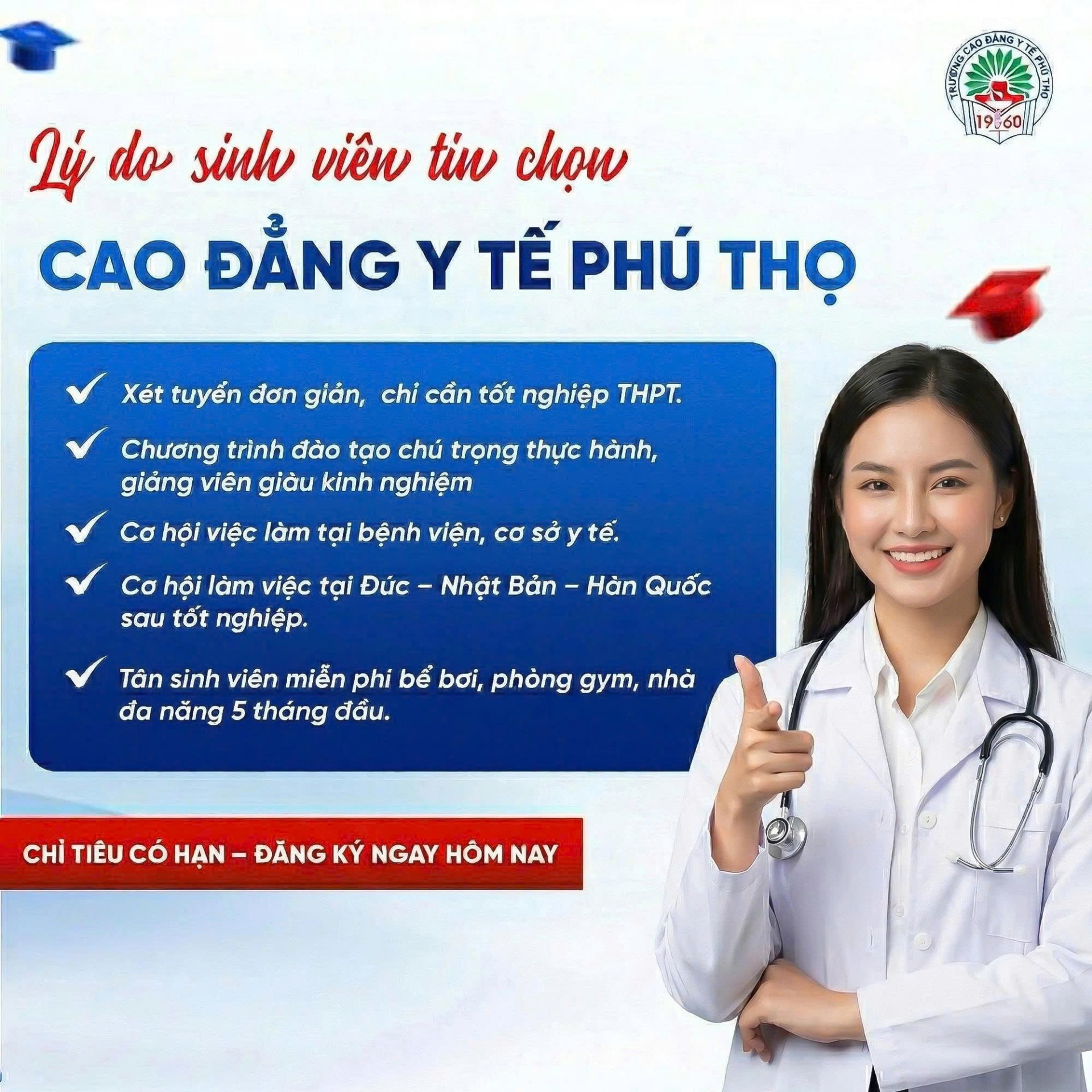 Trường Cao đẳng Y tế Phú Thọ (tỉnh Phú Thọ): Thông báo Tuyển sinh Cao đẳng năm 2026.