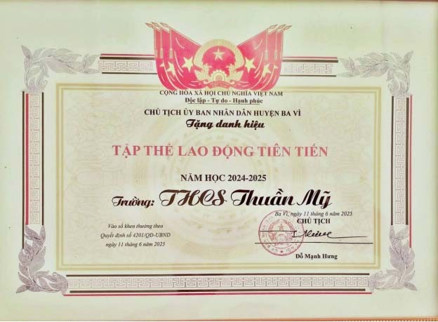 Năm học 2024 -2025 Trường THCS Thuần Mỹ đạt danh hiệu “ Tập thể lao động Tiên Tiến”
