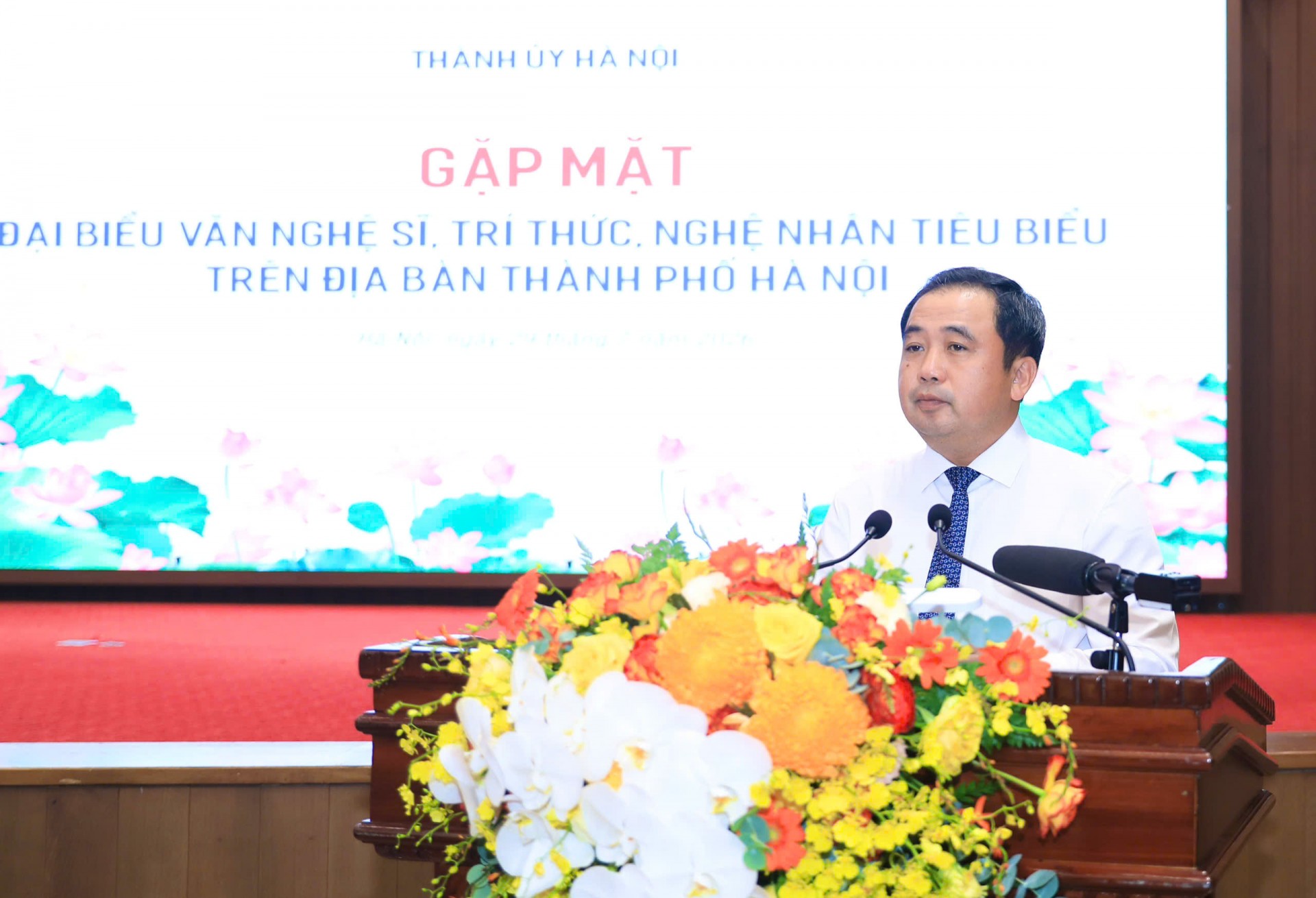 Bí thư Thành ủy Hà Nội Trần Đức Thắng phát biểu tại buổi gặp mặt. Ảnh: Quang Thái Bí thư Thành ủy Hà Nội Trần Đức Thắng phát biểu tại buổi gặp mặt. Ảnh: Quang Thái