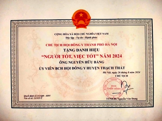 Danh hiệu Người tốt việc tốt của Danh hiệu Người tốt việc tốt của  Lương y Nguyễn Hữu Bằng