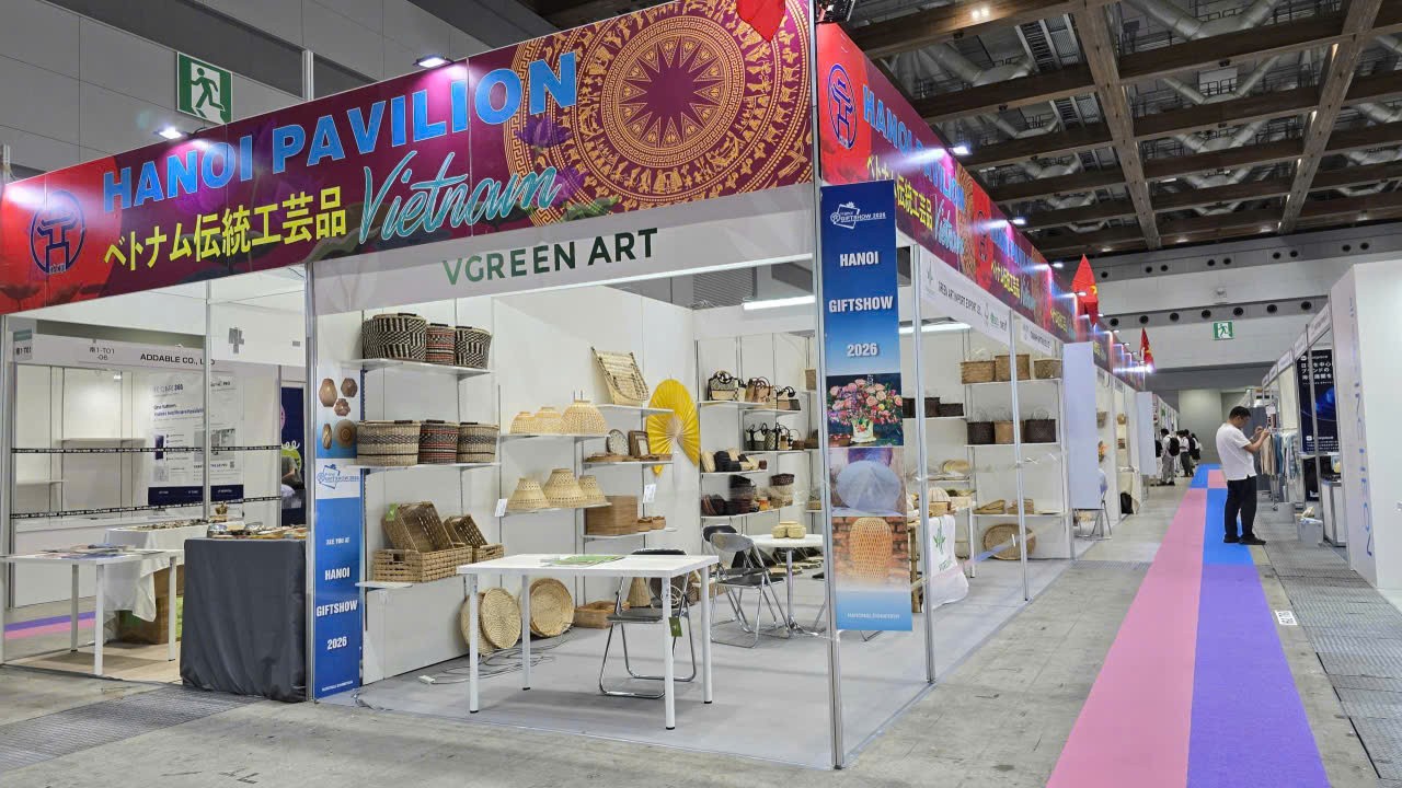 Khu gian hàng Hà Nội tham gia Tokyo International Gift Show 2026 tại Trung tâm triển lãm Tokyo Big Sight, thành phố Tokyo, Nhật Bản