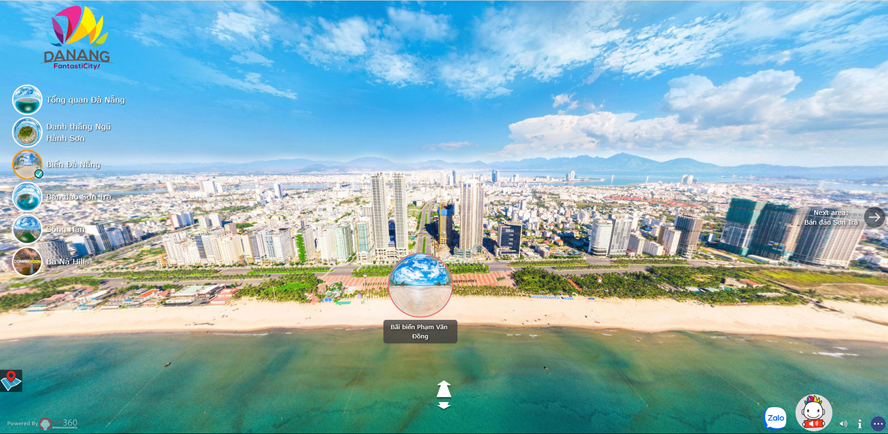 Giao diện của ứng dụng du lịch thực tế ảo VR360 &amp;quot;Một chạm tới Đà Nẵng&amp;quot;.
