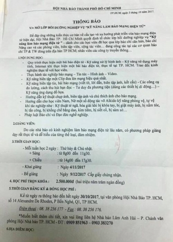 hoi nha bao tphcm mo lop boi duong nghiep vu ky nang lam bao mang dien tu 2017